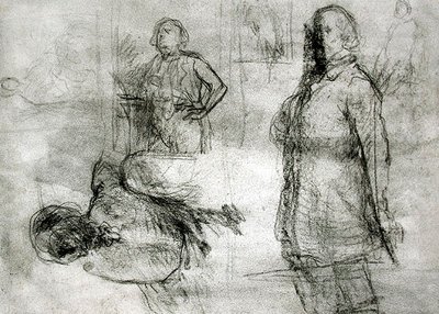 Les Lavandieres (černý příběh, tužka, pero a inkoust na papíře) od Jean Francois Millet