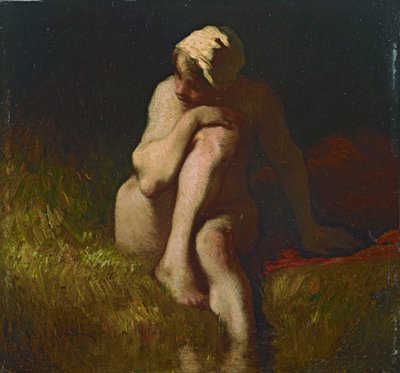 Nahá venkovská dívka sedící na břehu potoka od Jean-Francois Millet