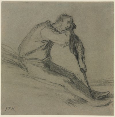 Sedící rolník odpočívá na motyce od Jean-Francois Millet
