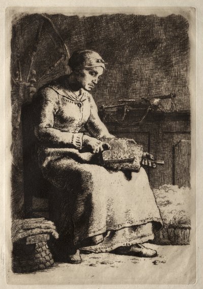Žena mykání vlny od Jean-Francois Millet