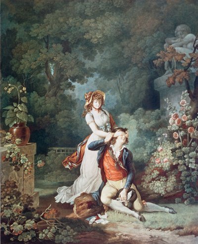 The Lover Surprised, vyrytý Charles Melchior Descourtis (1753-1820) (barevná rytina) od Jean Frederic (after) Schall