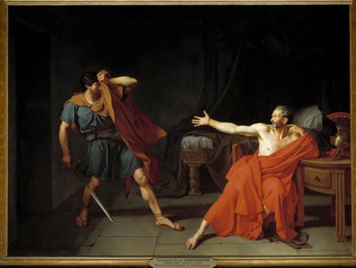 Mariusův vězeň v Minturnes Římský generál Caius Marius (vpravo), ve válce se Syllou, je po svém útěku v roce 89 př.nl zajat. Odstrčí vojáka koruny, který ho přišel popravit do jeho cely. Ilustrace pro „“La vie de Marius“““ od Plutarcha od Jean-Germain Drouais