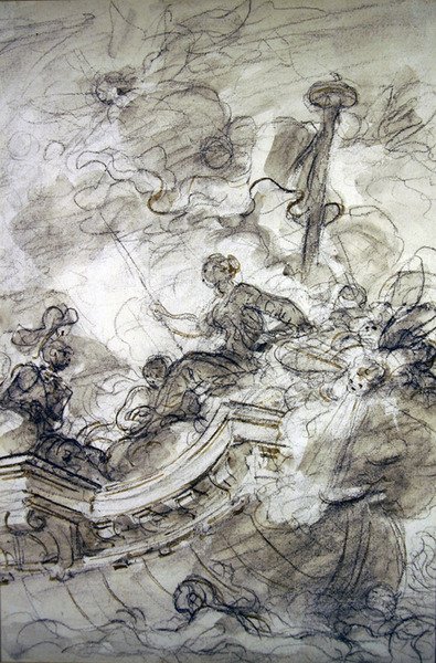 Astolfo odplouvá s Andronikou a Sofrosinou (pero a inkoust, křída a mytí na papíře) od Jean Honore Fragonard