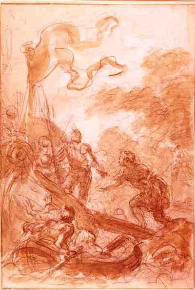 Orlando opouští ostrov (křída a wash na papíře) od Jean Honore Fragonard