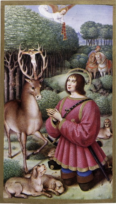 Saint Hubert - Miniatura od Jeana Bourdichona, faksimile „“Hours of Anne de Bretagne““ od Jean (after) Bourdichon