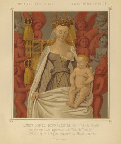 Agnes Sorel jako Madonna Lactans (chromolitho) od Jean (after) Fouquet