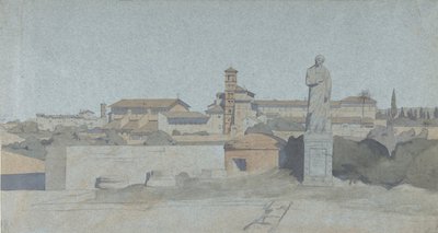 SS. Giovanni e Paolo, při pohledu z Villa Mattei, Řím, . od Jean Achille Benouville