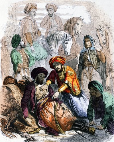 Ibrahim paša (1789-1848) žehná umírajícímu vojákovi během tažení proti wahhábistům. od Jean Adolphe Beauce