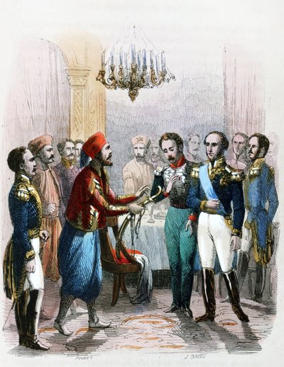 Rencontre entre Ibrahim Pacha (1789-1848) et le colonel Joseph Anthelme Seve (Soliman Pacha, Suleyman Pasha ou Soliman al-Fransawi Pasha). od Jean Adolphe Beauce