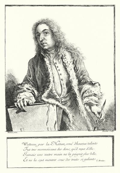 Autoportrét francouzského umělce Antoine Watteau (rytina) od Jean Antoine (after) Watteau
