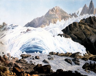 Chamonix: pramen řeky Arveyron, kolem roku 1800 (rytina) od Jean Antoine Linck