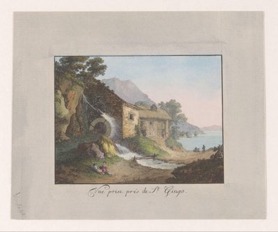 Vodní mlýn na okraji Ženevského jezera Vue prize prés de St Gingo (titul na předmětu) od Jean Antoine Linck
