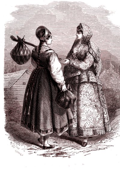 Rusko. Ženy z hor Valdaiy. 1865 (rytina) od Jean Antoine Valentin Foulquier