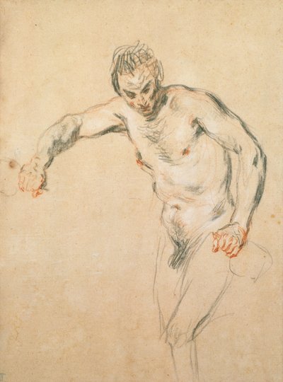 Satyr nalévá víno, cca 1716 (křída na papíře) od Jean Antoine Watteau
