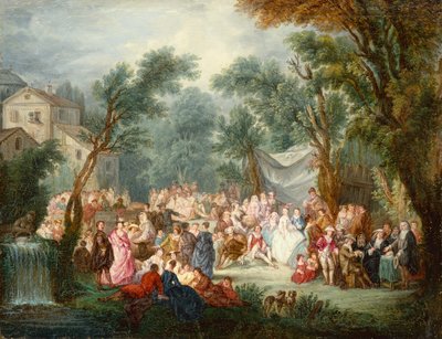 Elegantní společnost, venku s příchodem svatebního páru (olej) od Jean Antoine Watteau