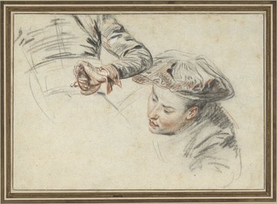 Mužská hlava s baretem a rukou na jílci od Jean Antoine Watteau