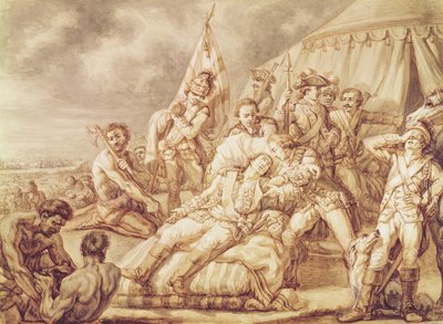 Smrt markýze de Montcalm de Saint-Veran (1712-59) (pero a inkoust s tělovou barvou na papíře) od Jean Antoine Watteau