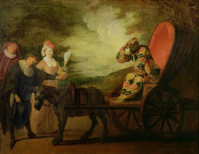 Harlekýn, měsíční císař, kolem roku 1712 od Jean Antoine Watteau