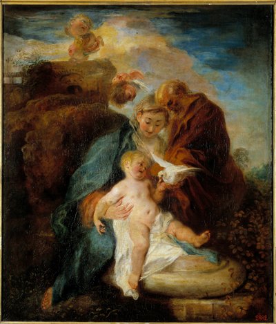 Svatá rodina, zbytek během letu do Egypta Obraz Jean Antoine Watteau (1684-1721) 18. století Petrohrad, Ermitáž muzeum od Jean Antoine Watteau