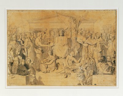 Homérova apoteóza (tužka, pero, hnědá tuš a hnědý wash) od Jean Auguste Dominique Ingres