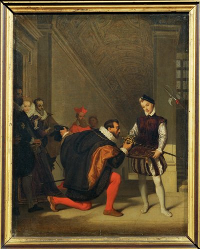 Španělský velvyslanec Don Pedro de Tolede se údajně setkal s pážetem, které neslo meč Jindřicha IV. v ... od Jean Auguste Dominique Ingres