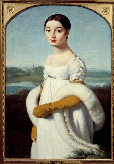 Portrét slečny Caroline Riviere, mladá žena je oblečená podle módy Prvního císařství. Obraz Jean Auguste Dominique Ingres (1780-1867) 1805 Ne. 1x0,7 m - Portrét mademoiselle Caroline Riviere: Mladá žena je oblečena podle módy od Jean Auguste Dominique Ingres