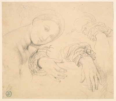 List studií s vedoucím Fornarina a rukou Madame de Senonnes od Jean Auguste Dominique Ingres