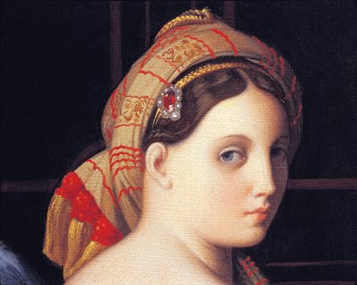 Tvář Odalisky, detail z Velké Odalisky, Jean Auguste Dominique Ingres, detail, olej na plátně od Jean Auguste Dominique Ingres