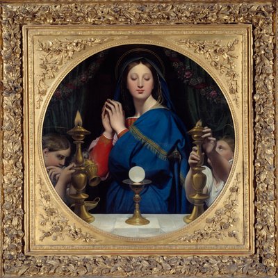 Panna uctívající hostitele. Obraz Jean Auguste Dominique Ingres (1780-1867) od Jean Auguste Dominique Ingres