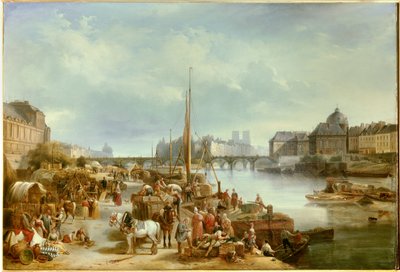 Pohled na přístav Saint Nicolas Nachází se poblíž Pont Neuf v Paříži. Obraz Jean Auguste Garneray (1778-1845) 1834 Ne. 0,8x1,18 m Paříž, Musee Carnavalet od Jean Auguste Garneray