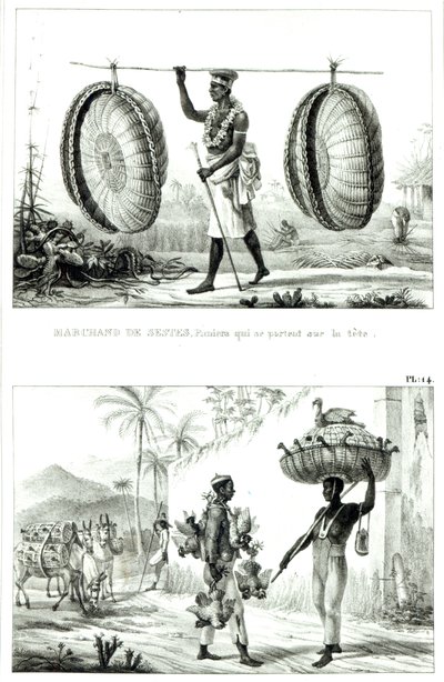 Košíky na hlavu a prodejce drůbeže, od „Malebné a historické cesty do Brazílie“ od Jean Baptiste (after) Debret
