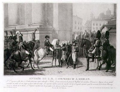 Vjezd Napoleona do Berlína v říjnu 1806, vyrytý Louis Jean Allais (1762-1833) (litho) od Jean Baptiste (after) Debret