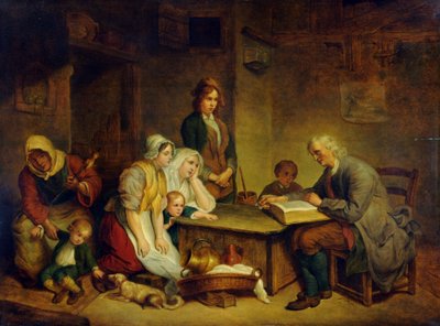 Otec předčítá rodině z Bible od Jean Baptiste (after) Greuze