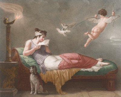 Cupid doručuje milostný dopis. 19. století (tisk) od Jean Baptiste (after) Mallet