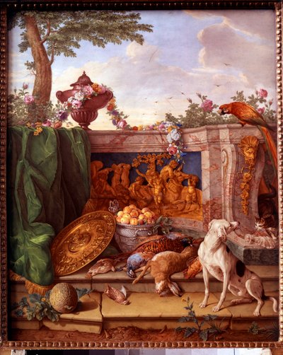 Plaketa zobrazující hony Ludvíka XVI. (1754-1793): detail představující zvěř na chov psů. Malba na porcelánu Philippe Castel (asi 1746-1797) Jean Baptiste Oudry (1686-1755) 1778-1781 Sun. 0,39x0,49 m Versailles, musee du chateau. od Jean Baptiste (after) Oudry