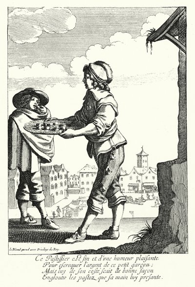 The Pie Seller (rytina) od Jean Baptiste Alexandre (after) Le Blond