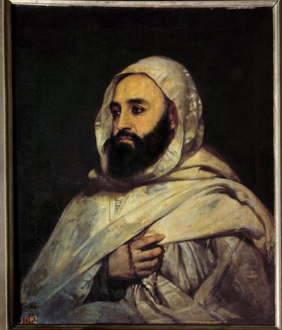 Portrét Ben Mahi Ed Din Abd El Kader (Abd El-Kader) (1808 - 1883) Emir Alžírský (v s/t 0,72 x 0,59) malba Angel Tissier (1814 - 1876) Versailles. Hradní muzeum. od Jean Baptiste Ange Tissier