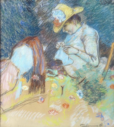 Madame Guillaumin Sewing, 1888 (pastel na papíře) od Jean Baptiste Armand Guillaumin