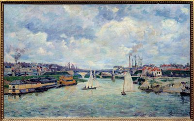 Přístav Charenton. Pohled na město Charenton-le-Pont od Jean Baptiste Armand Guillaumin
