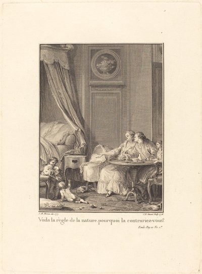 To je přírodní pravidlo, proč ho porušuješ? od Jean Baptiste Blaise Simonet after Jean Michel Moreau