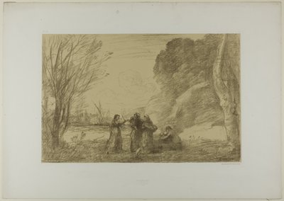 Rodina v Terracině od Jean Baptiste Camille Corot