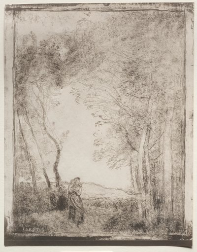 Mladá matka u vchodu do lesa od Jean Baptiste Camille Corot