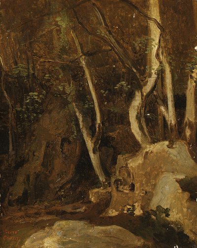 V Civita Castellana, Wooded Rocks, 1825-28 od Jean-Baptiste-Camille Corot