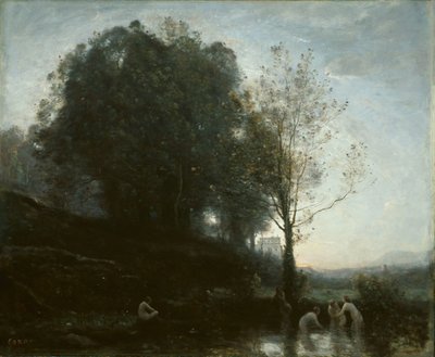 Koupání nymfy a dítě od Jean Baptiste Camille Corot