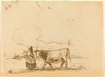 Kráva a její chovatel od Jean Baptiste Camille Corot
