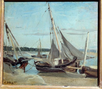 Rybářské lodě v Trouville Channel. Obraz Camille Corot (1796-1875) od Jean Baptiste Camille Corot