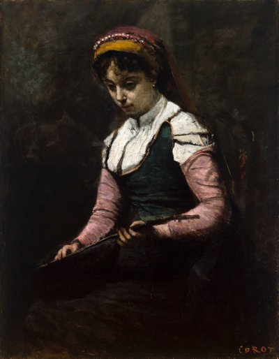 Dívka s mandolínou od Jean Baptiste Camille Corot