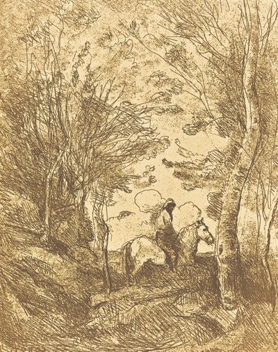 Jezdec v lese, velký talíř Le Grand Cavalier sous bois, c. 1854. od Jean Baptiste Camille Corot
