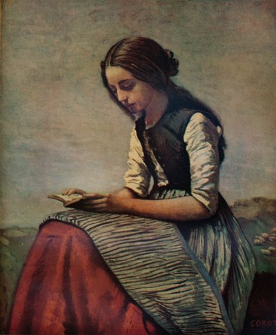 La petite Liseuse neboli mladá pastýřka sedící a čtená, c1855 od Jean Baptiste Camille Corot