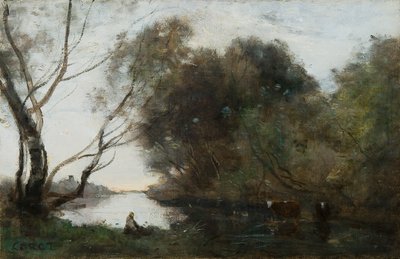 Jezero: Zapadající slunce, c1820-1860. od Jean Baptiste Camille Corot